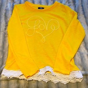 Yellow laced love long sleeve shirt